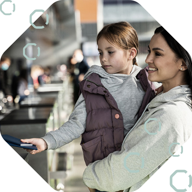 Woman and child at border control