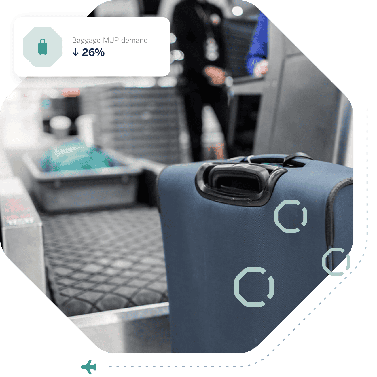 Bags positioned in front of an airport baggage handling belt